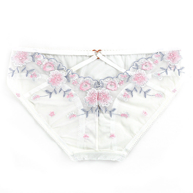 Plum Blossom Embroidered Mesh Briefs Panty
