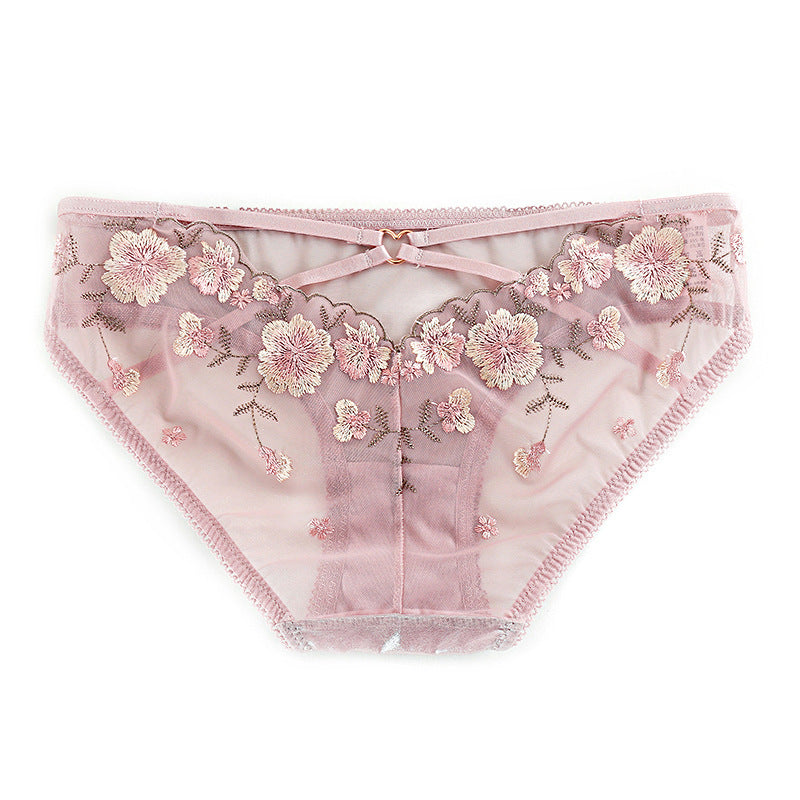 Plum Blossom Embroidered Mesh Briefs Panty