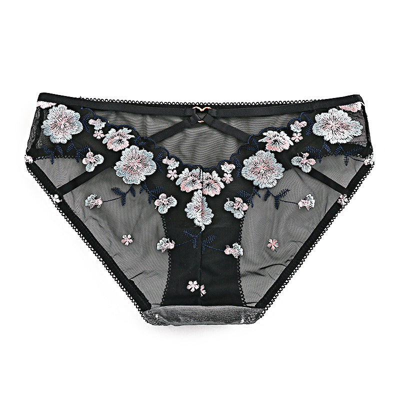Plum Blossom Embroidered Mesh Briefs Panty