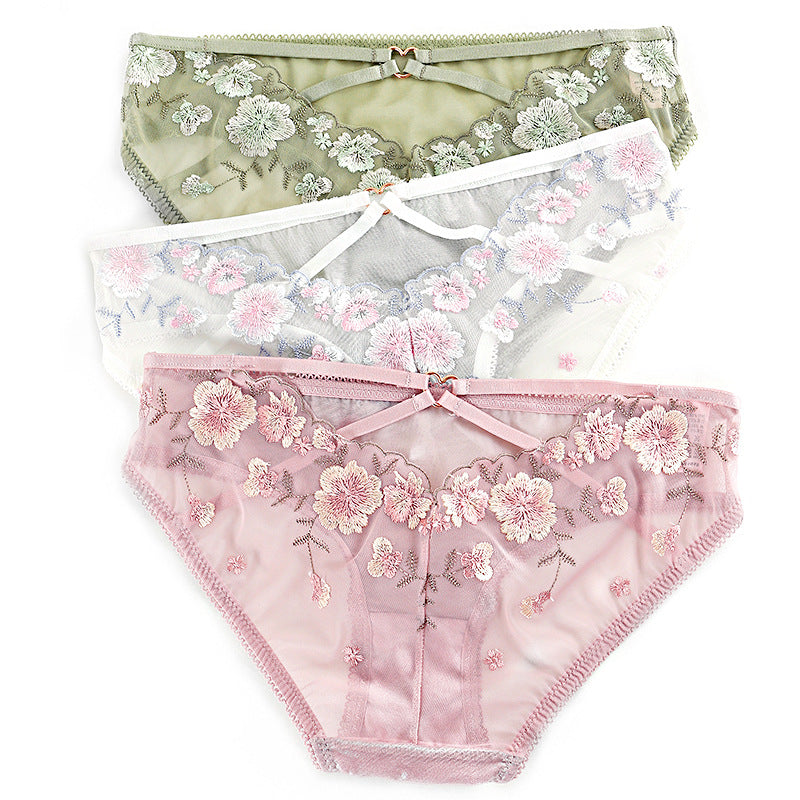 Plum Blossom Embroidered Mesh Briefs Panty