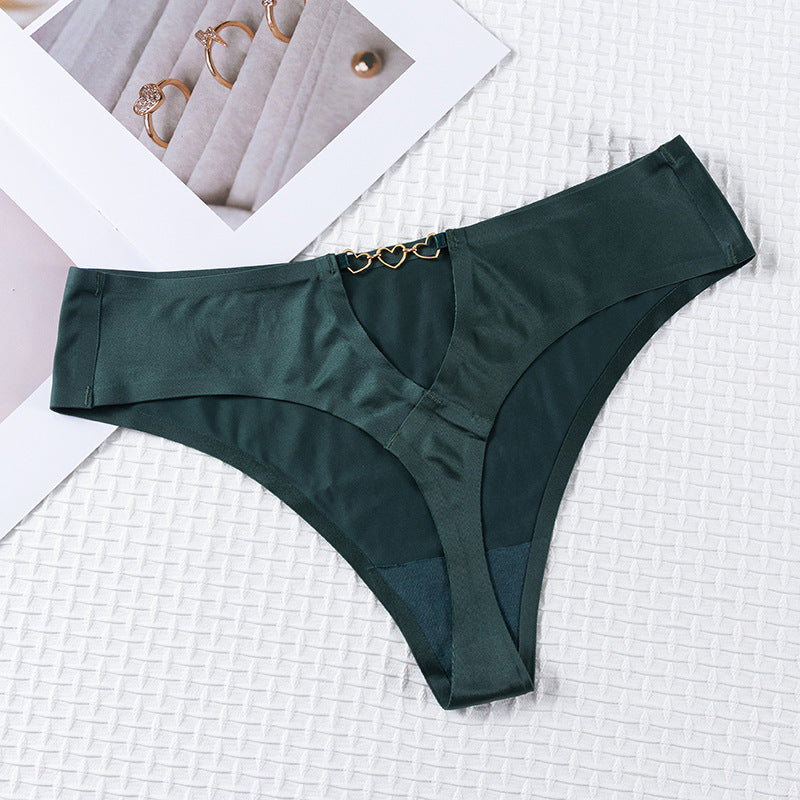 Hollow design love buckle embellished seamless sexy low-rise Thong Panty