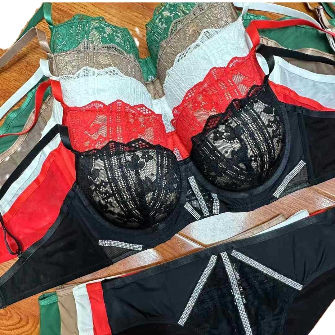Lace diamond steel ring mold cup bra set