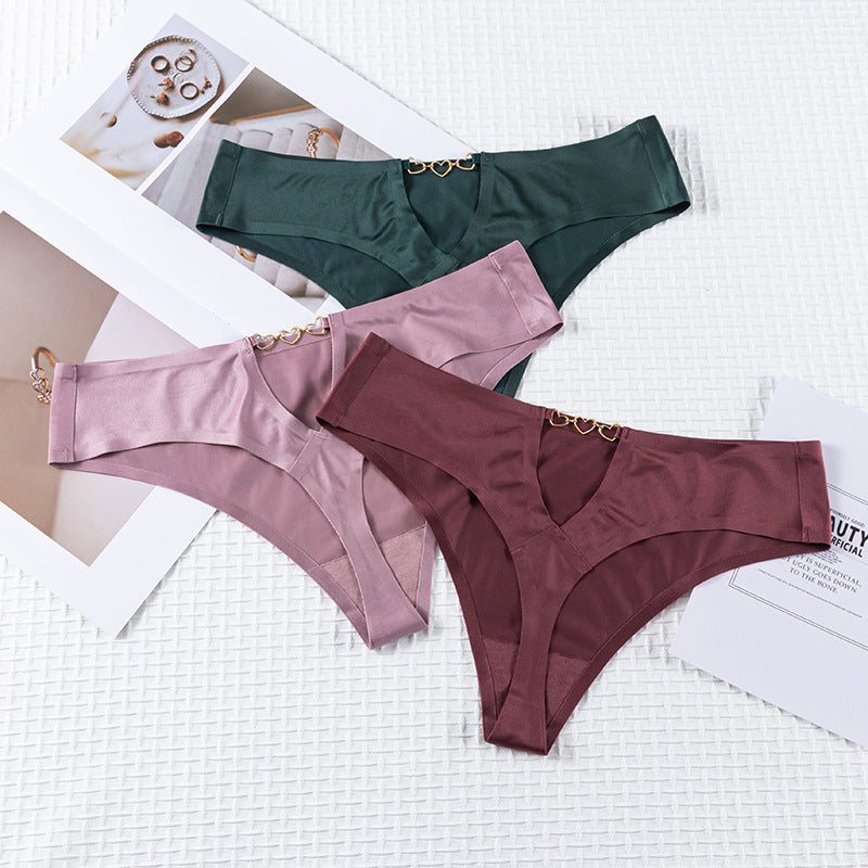 Hollow design love buckle embellished seamless sexy low-rise Thong Panty