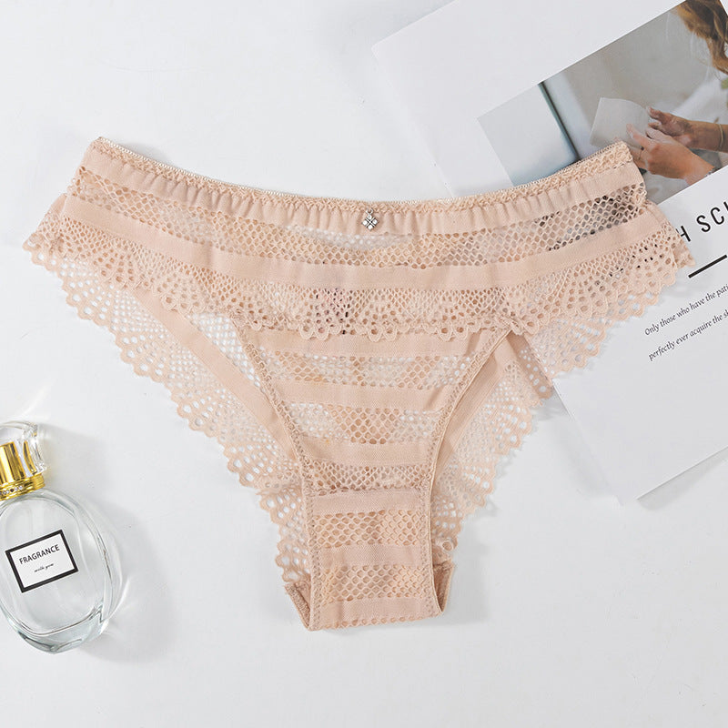 Thong Panty in Special striped hollow mesh