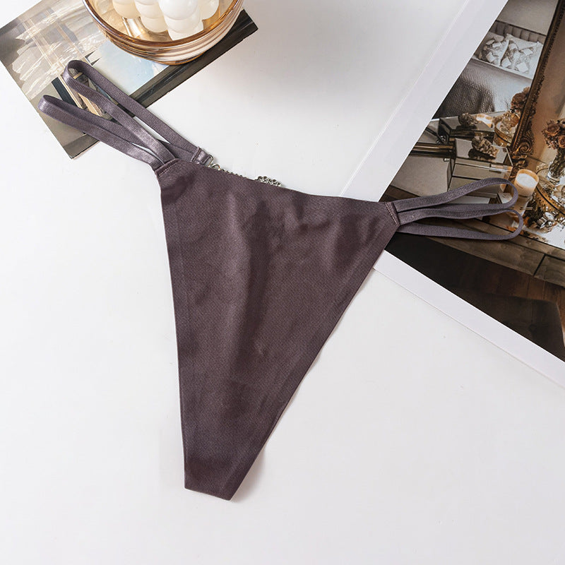Elastic Double Waist Ribbon Diamond Love Chain Low Waist Sexy G-String Panty