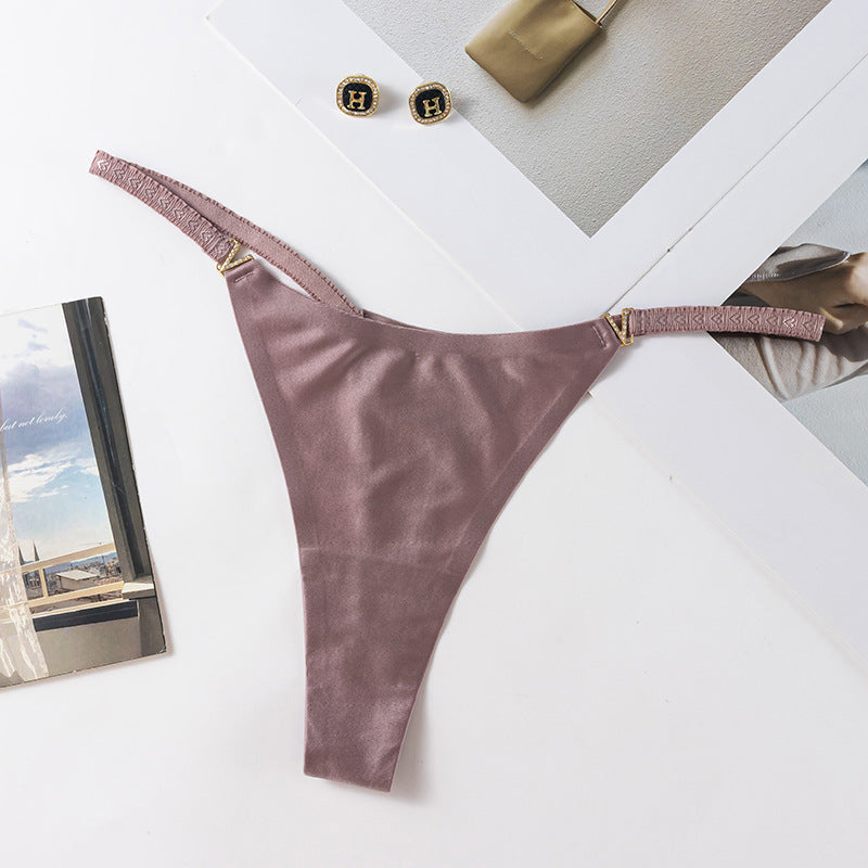 Ice silk nude seamless v-button low-rise Thong Panty