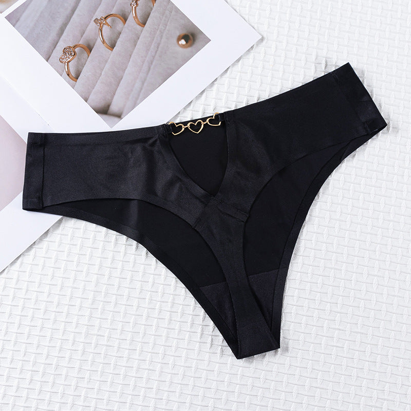 Hollow design love buckle embellished seamless sexy low-rise Thong Panty