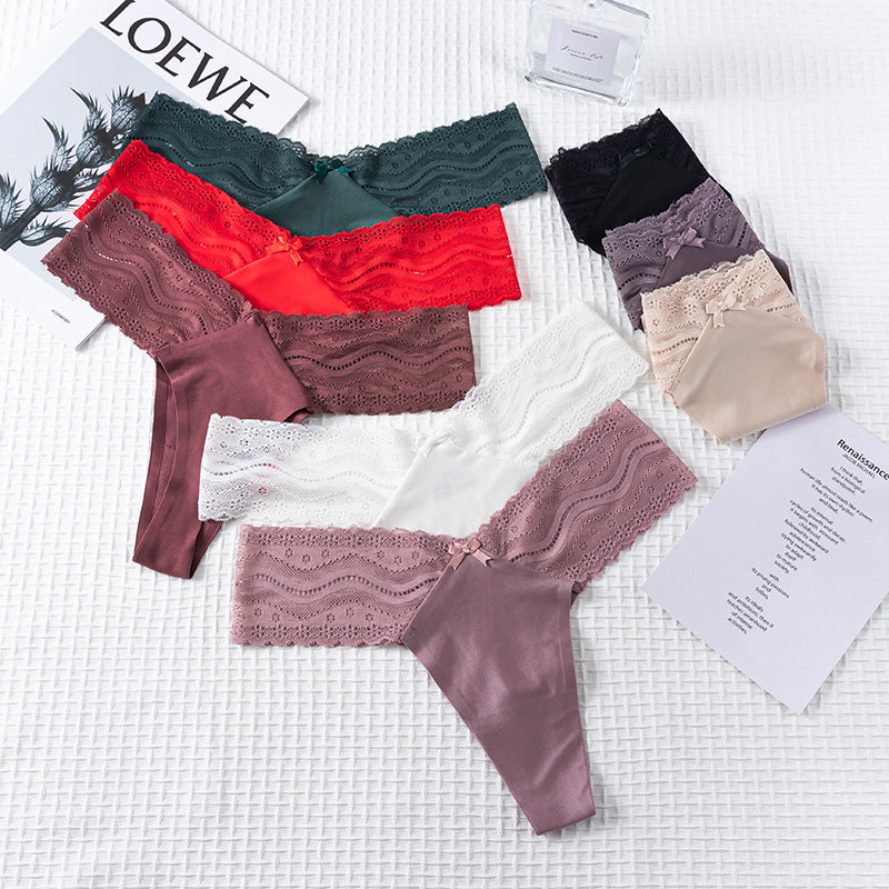 Thong Panty in elastic wide lace waist seamless