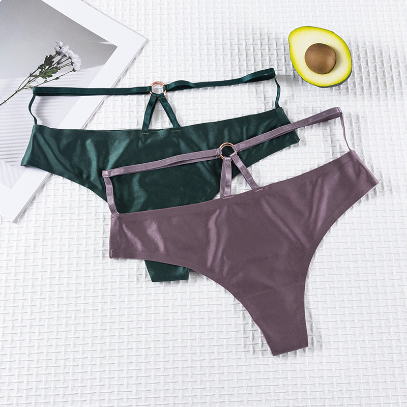 Thong Panty in ice silk seamless with ring design connected waist