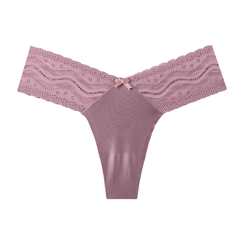 Thong Panty in elastic wide lace waist seamless