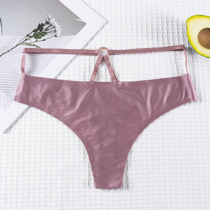 Thong Panty in ice silk seamless with ring design connected waist