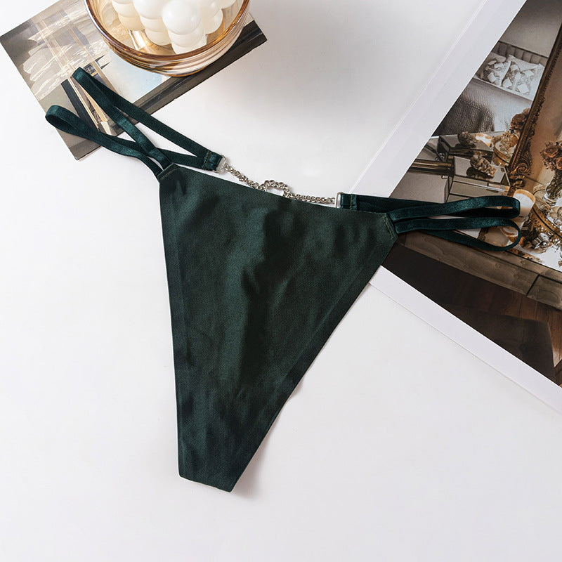 Elastic Double Waist Ribbon Diamond Love Chain Low Waist Sexy G-String Panty