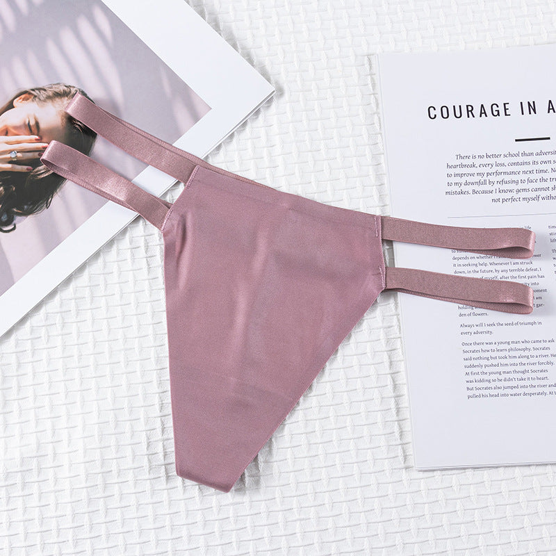 Double elastic waistband ice silk nude seamless thong