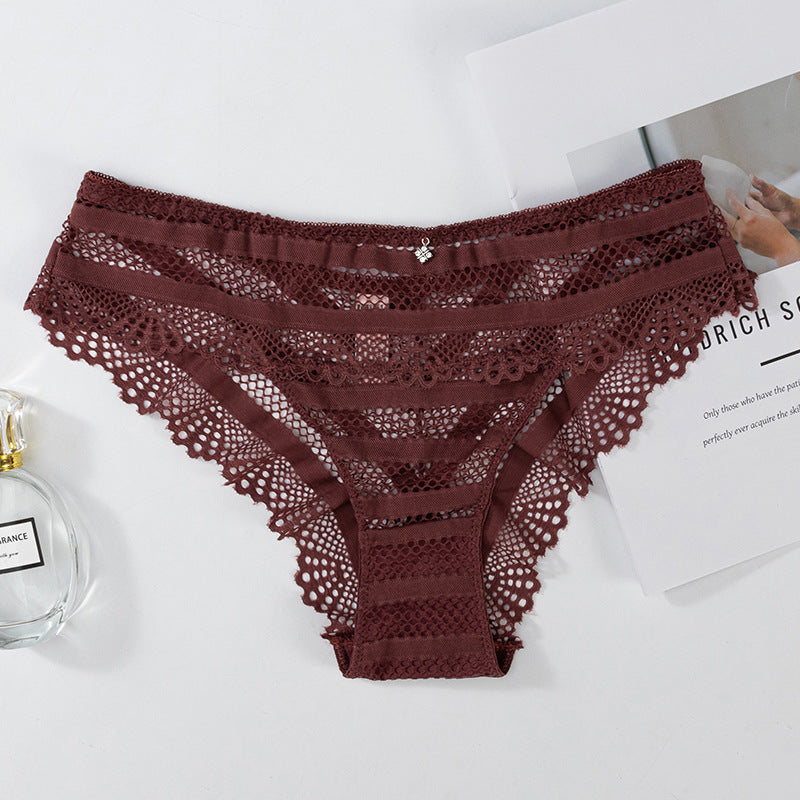 Thong Panty in Special striped hollow mesh