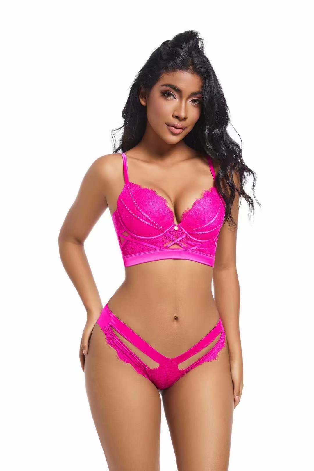 Sticky diamond decoration upper thin and lower thick gathering bra set