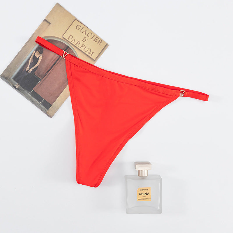 G-String Panty in Lycra with diamond-embellished V-neck strap on the back and small V-buckle at the waist
