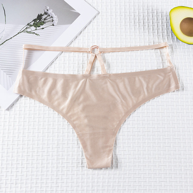 Thong Panty in ice silk seamless with ring design connected waist