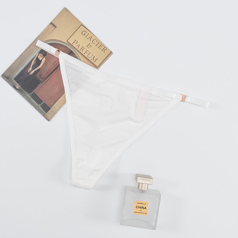 G-String Panty in Lycra with diamond-embellished V-neck strap on the back and small V-buckle at the waist