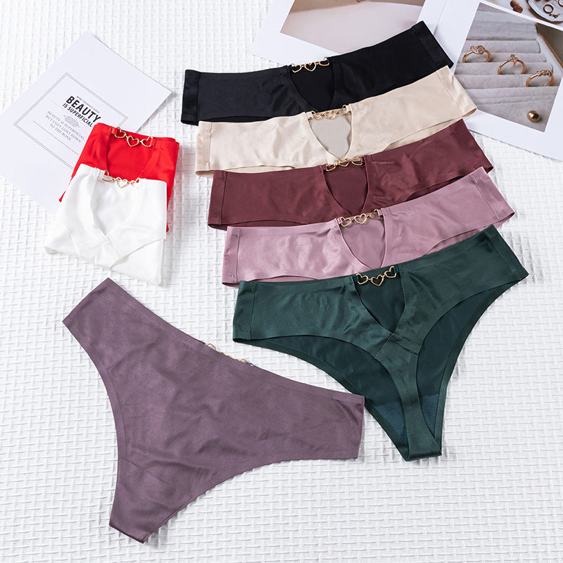 Hollow design love buckle embellished seamless sexy low-rise Thong Panty