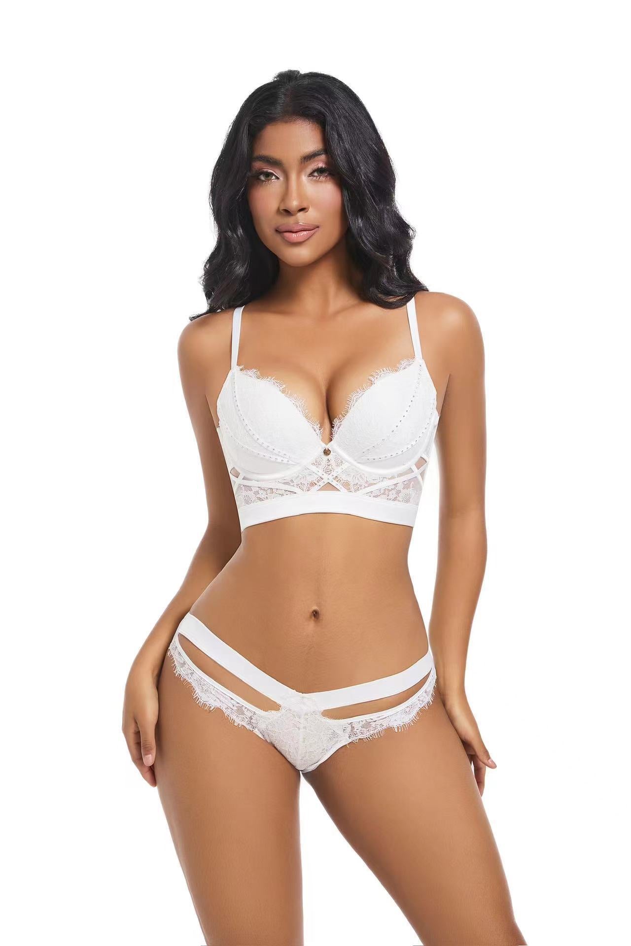 Sticky diamond decoration upper thin and lower thick gathering bra set