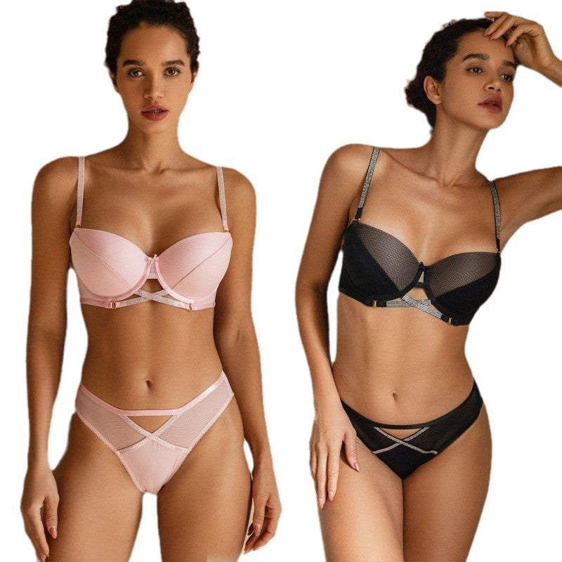 Christmas New Year Red, Mesh with Fashion Diamond Bra Set