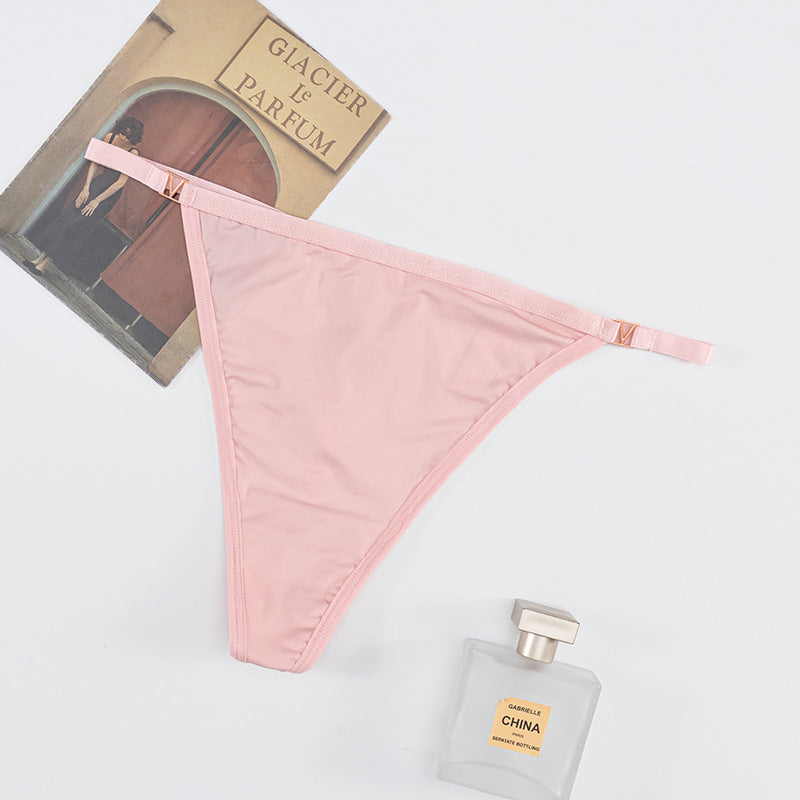 G-String Panty in Lycra with diamond-embellished V-neck strap on the back and small V-buckle at the waist