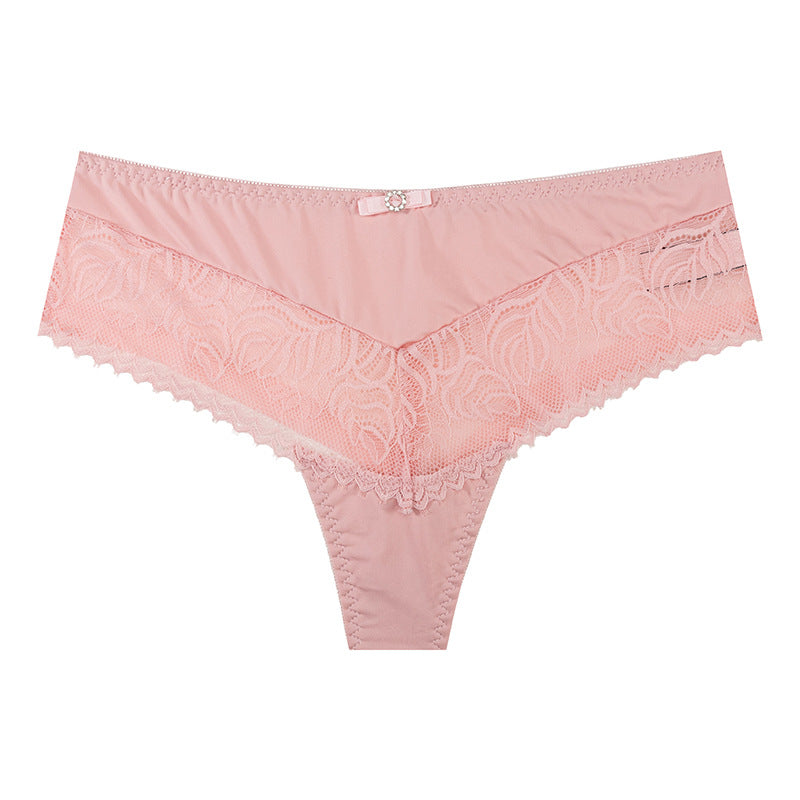 Thong Panty in Lace and Lycra, elastic waist, butterfly embellishment