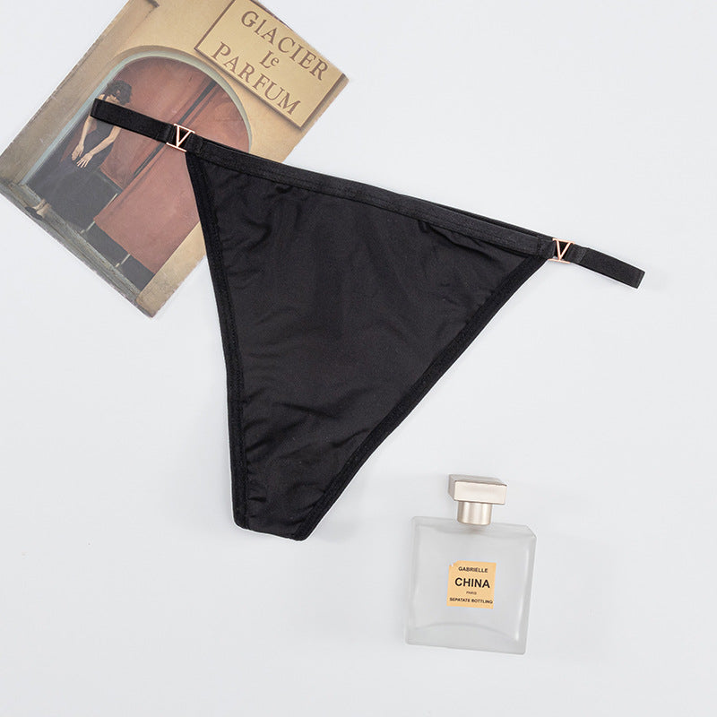 G-String Panty in Lycra with diamond-embellished V-neck strap on the back and small V-buckle at the waist