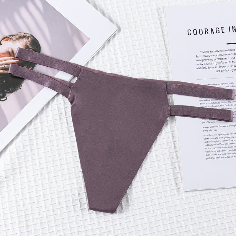 Double elastic waistband ice silk nude seamless thong