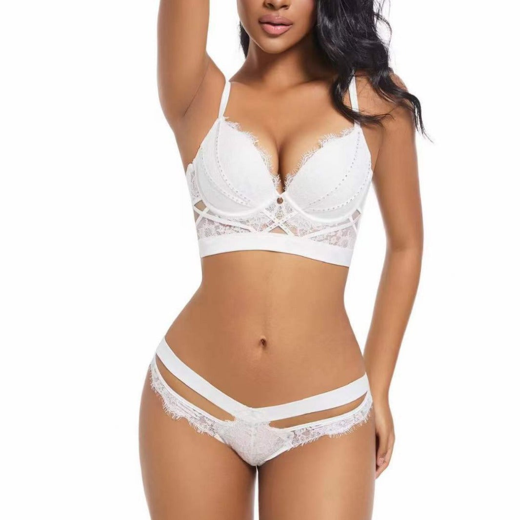 Sticky diamond decoration upper thin and lower thick gathering bra set