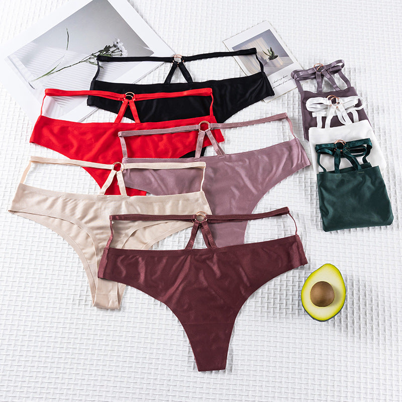 Thong Panty in ice silk seamless with ring design connected waist