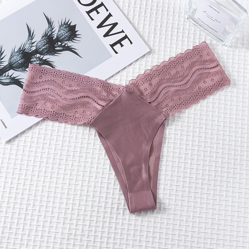 Thong Panty in elastic wide lace waist seamless