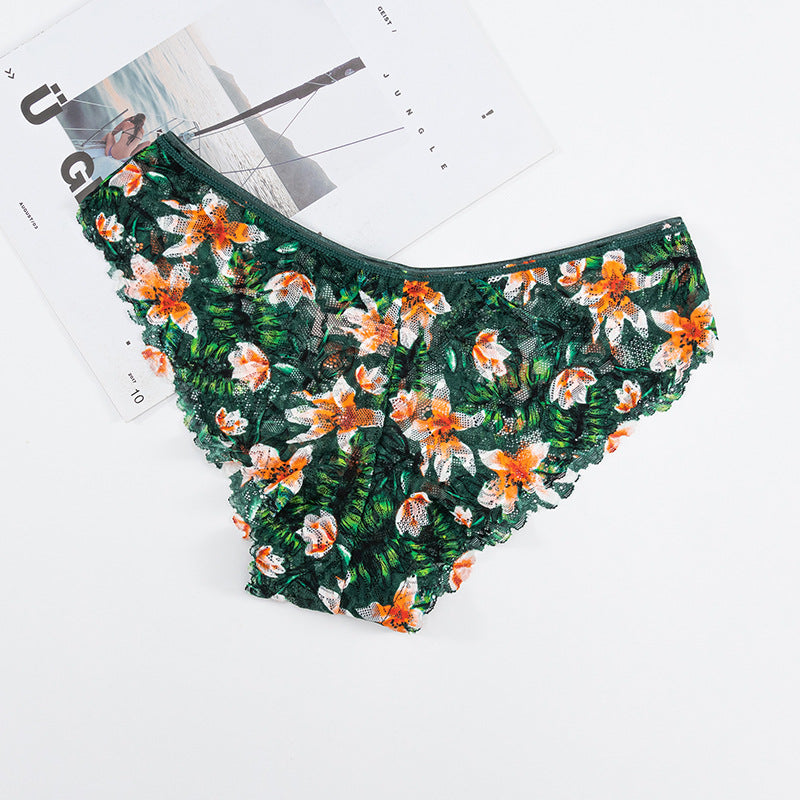 Cheeky Panty in Plant-dyed printed lace-trimmed low-rise