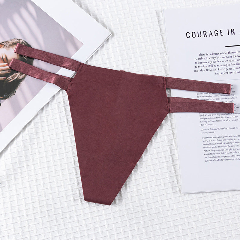 Double elastic waistband ice silk nude seamless thong