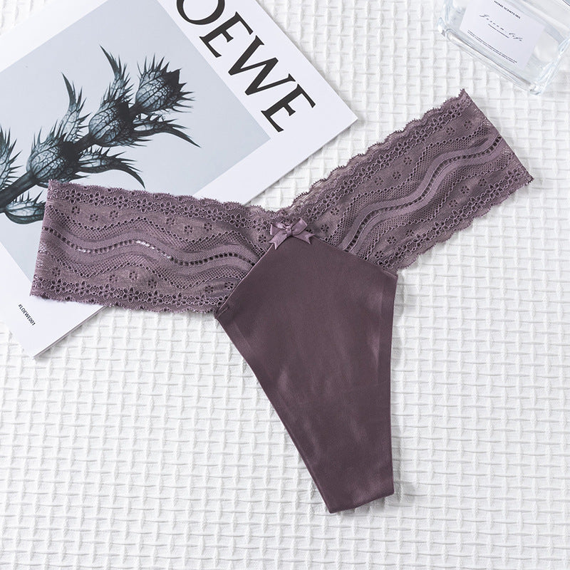 Thong Panty in elastic wide lace waist seamless