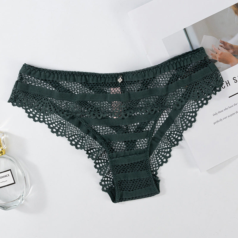 Thong Panty in Special striped hollow mesh