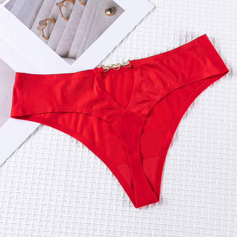 Hollow design love buckle embellished seamless sexy low-rise Thong Panty
