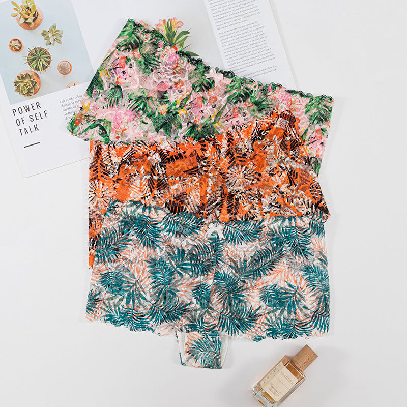Plant-friendly printed lace sexy Thong Panty