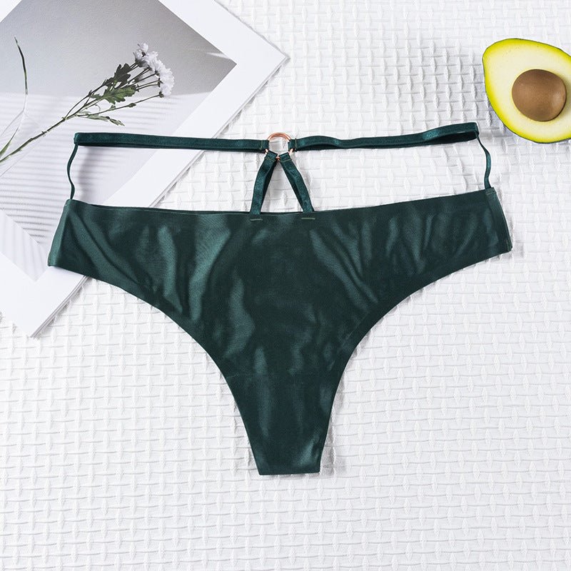 Thong Panty in ice silk seamless with ring design connected waist
