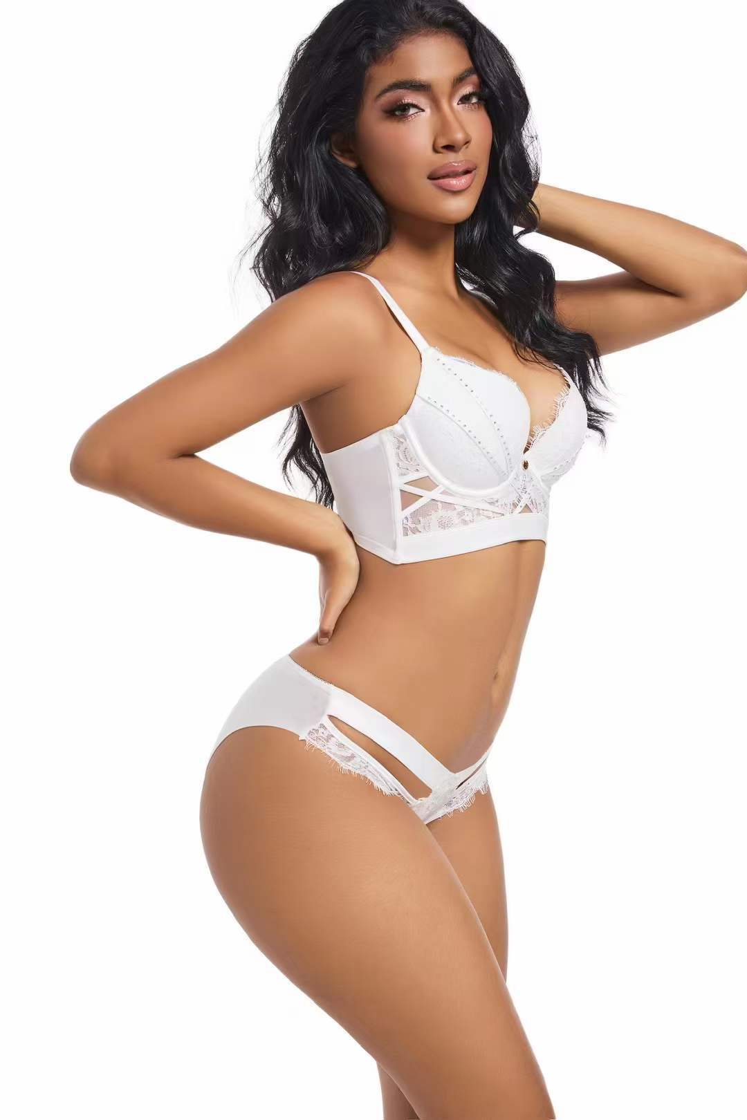 Sticky diamond decoration upper thin and lower thick gathering bra set