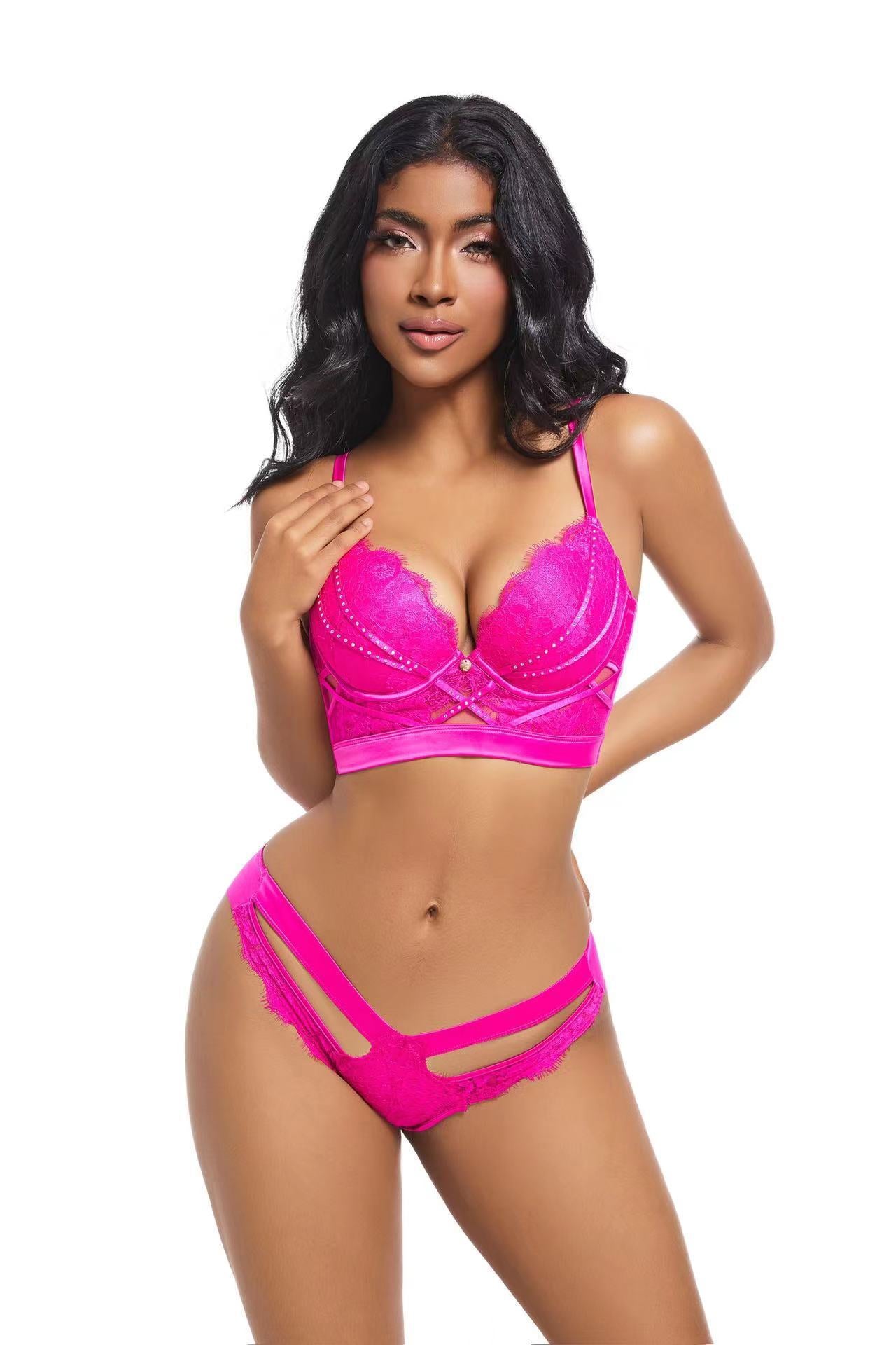 Sticky diamond decoration upper thin and lower thick gathering bra set
