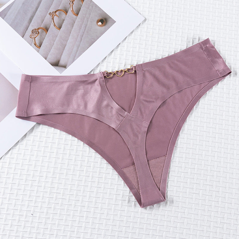 Hollow design love buckle embellished seamless sexy low-rise Thong Panty