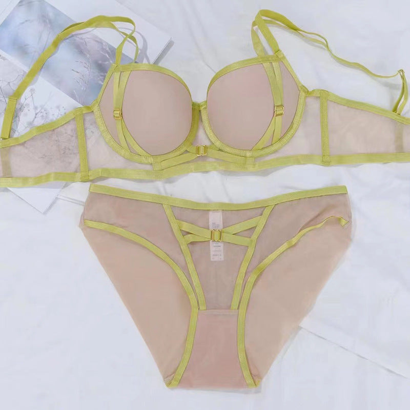 Contrasting colors and sexy gathering steel ring mold cup underwear set