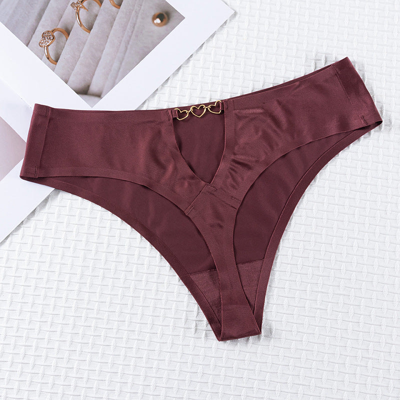 Hollow design love buckle embellished seamless sexy low-rise Thong Panty
