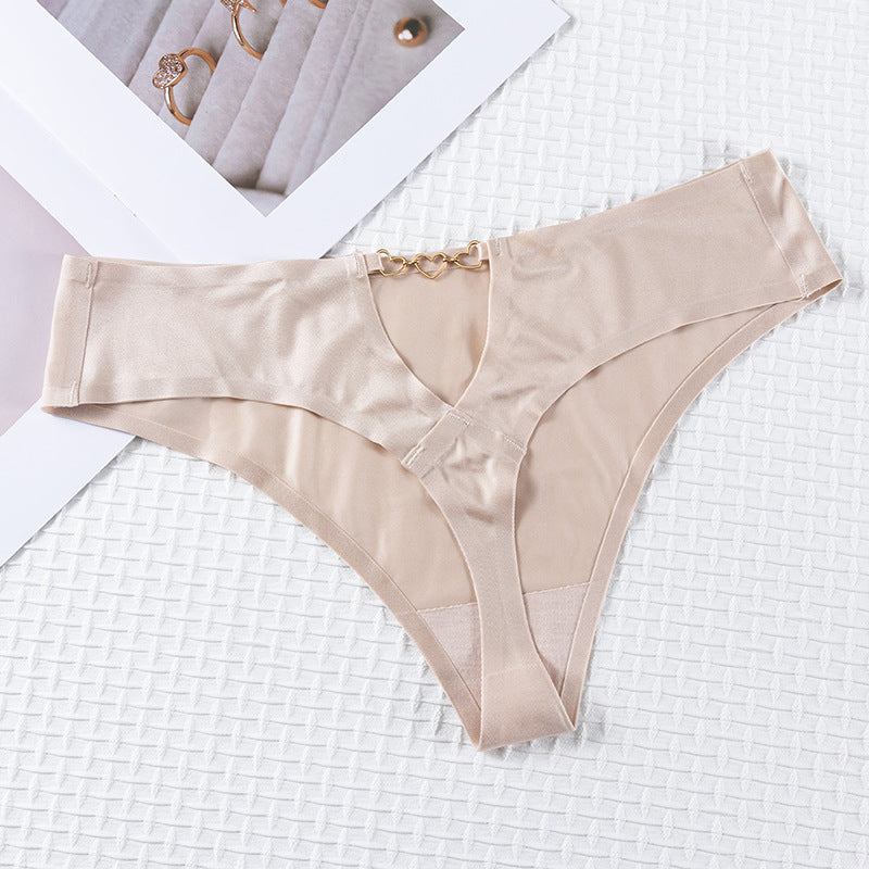 Hollow design love buckle embellished seamless sexy low-rise Thong Panty