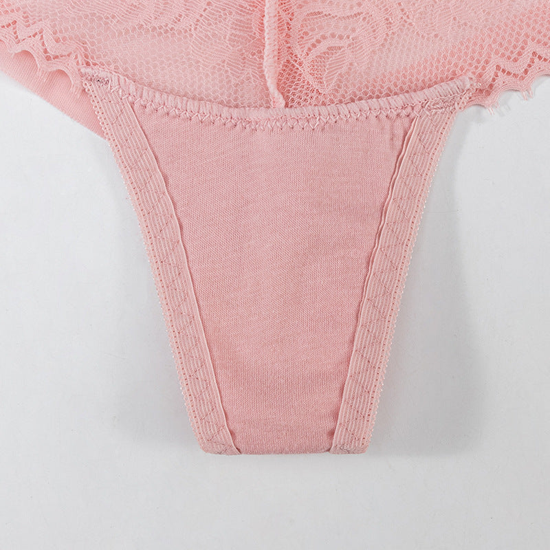 Thong Panty in Lace and Lycra, elastic waist, butterfly embellishment