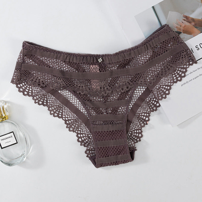 Thong Panty in Special striped hollow mesh