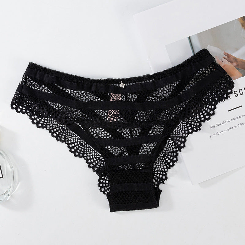 Thong Panty in Special striped hollow mesh