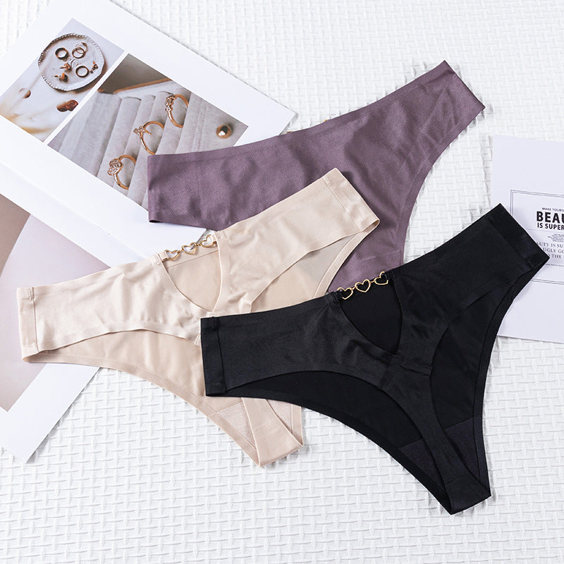 Hollow design love buckle embellished seamless sexy low-rise Thong Panty