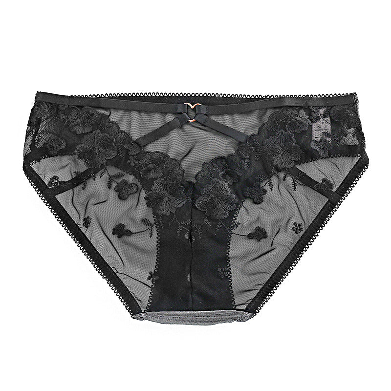 Plum Blossom Embroidered Mesh Briefs Panty
